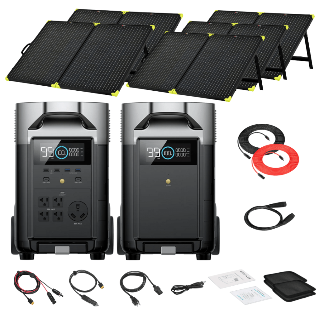 EcoFlow DELTA Pro Solar Generator Kit, 7200Wh, 3600W, with Extra Battery and 200W Portable Solar Panels