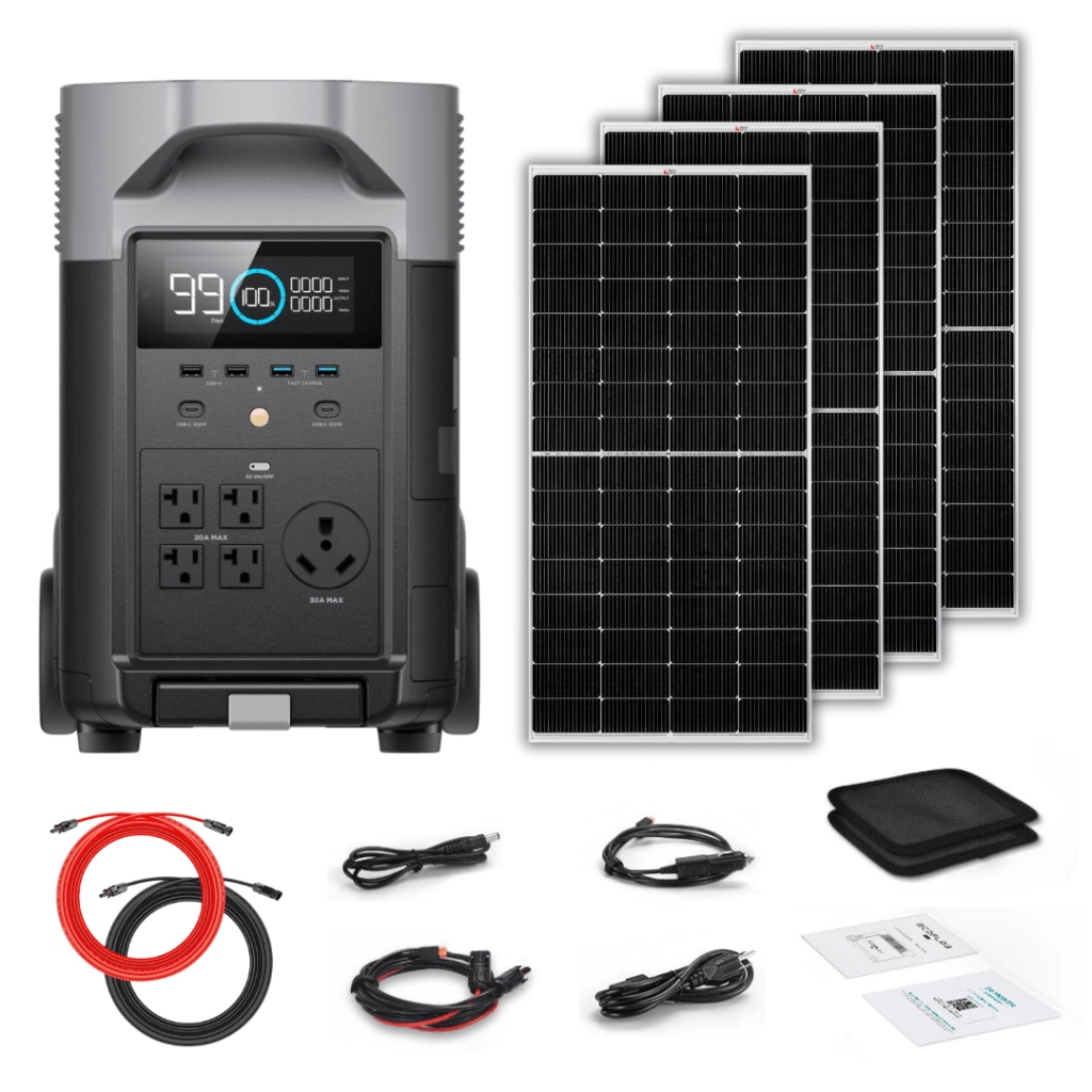 EcoFlow DELTA Pro 3600Wh 3600W Solar Generator with 250W Rigid Monocrystalline Solar Panels Kit
