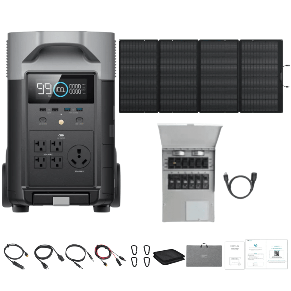 EcoFlow DELTA Pro with 400W Portable Solar Panel and Transfer Switch