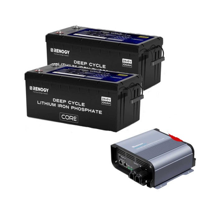 Renogy Core 24V 100Ah Deep Cycle LiFePO4 Battery with 48V 10A Rover Boost Charge Controller