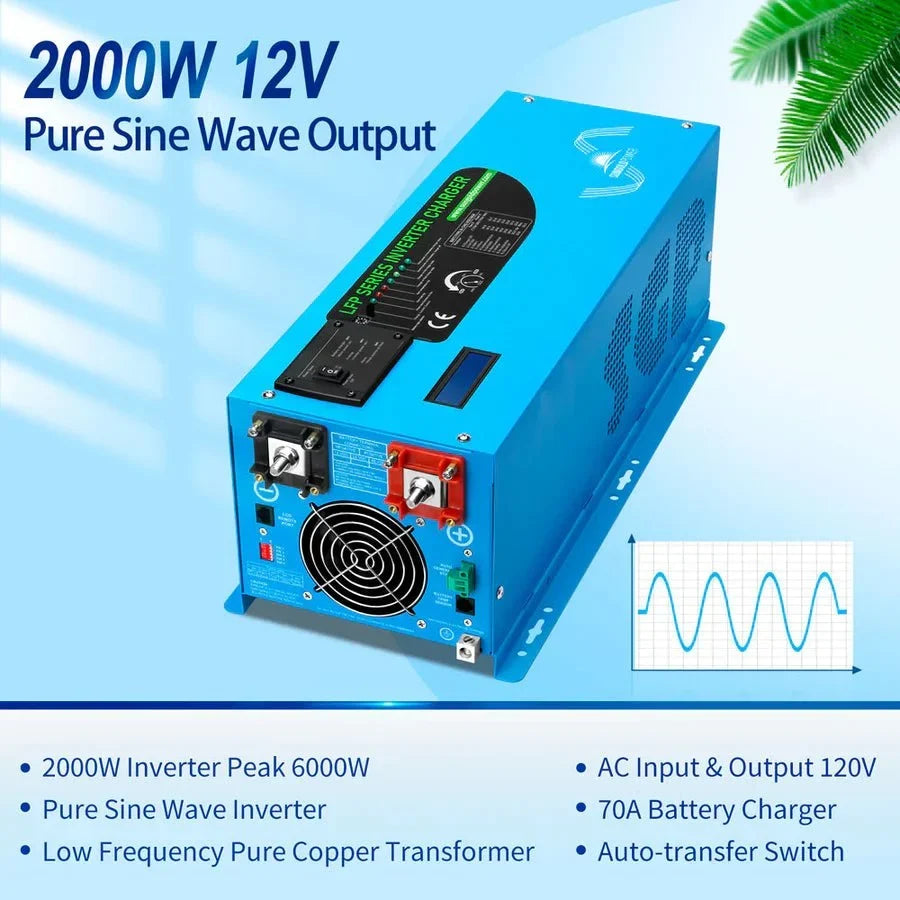 SunGoldPower 2000W DC 12V Pure Sine Wave Inverter with Charger - Image 2