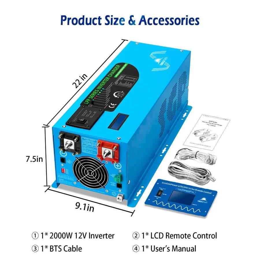 SunGoldPower 2000W DC 12V Pure Sine Wave Inverter with Charger - Image 6