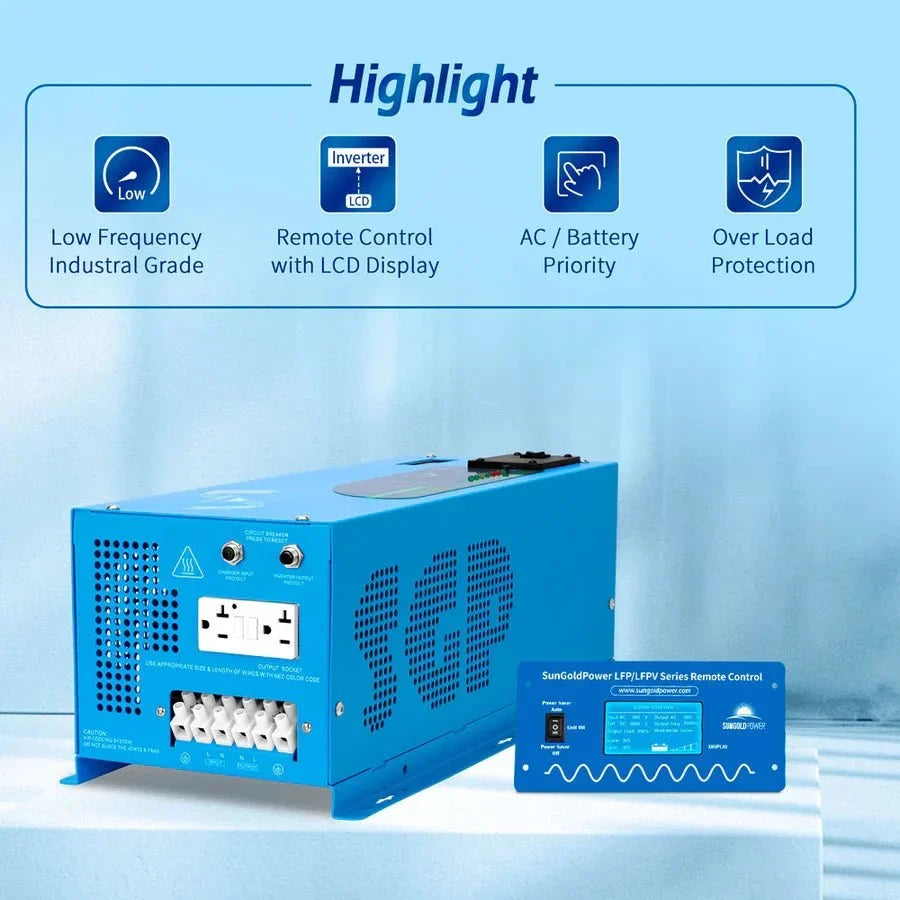 SunGoldPower 2000W DC 12V Pure Sine Wave Inverter with Charger - Image 3